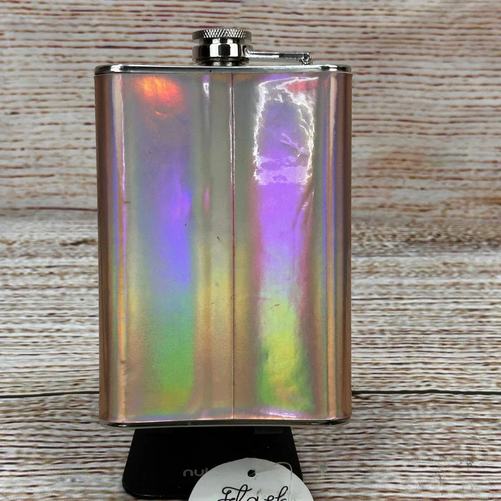 Made For Retail Rose Holo Iridescent Stainless Steel‎ Hip Flask 8oz NEW